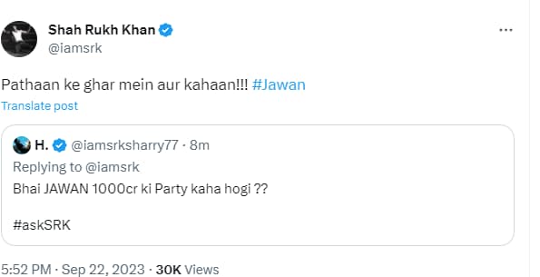 Jawan's success party details given by Shah Rukh Khan.