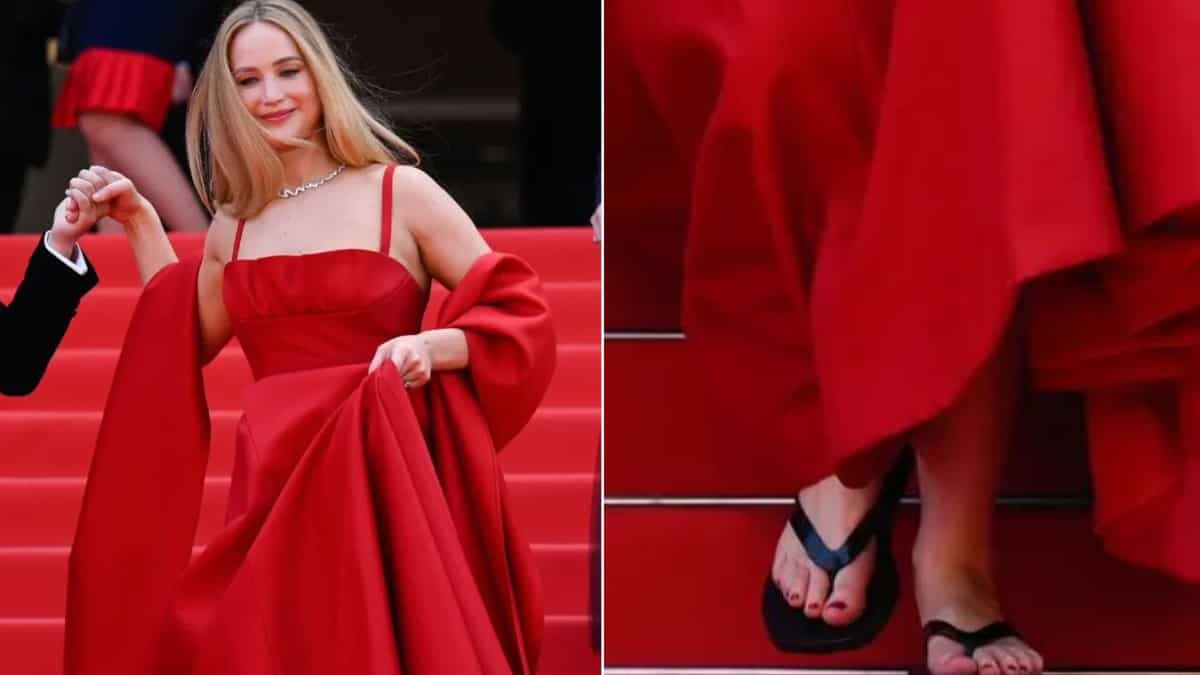 No Hard Feelings': Jennifer Lawrence Explains Her Viral Flip-Flop Moment on  Cannes Red Carpet