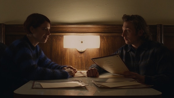 Jessie Buckley and Jeremy Allen White in a still from Fingernails. Apple TV