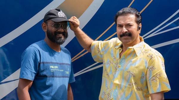 Jithin K Jose and Mammootty on the sets of Kalamkaval
