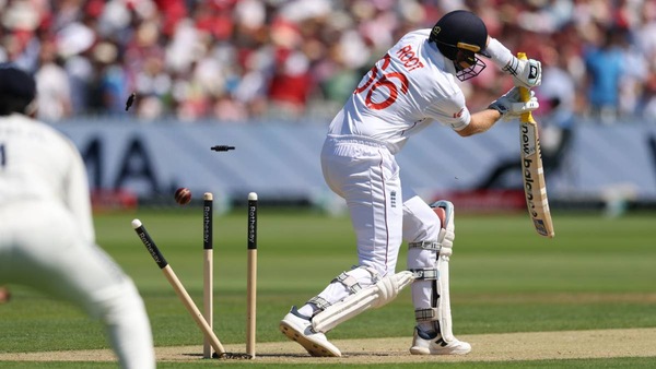 Joe Root is sent off by Bumrah. Photo via BCCI