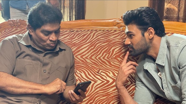 Johny Lever and Bellamkonda Sreenivas on the sets of his new film