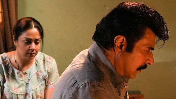 Jyotika and Mammootty in a still from Kaathal The Core