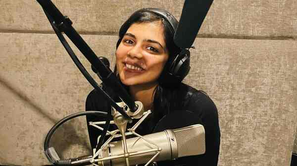 Kalyani Priyadarshan during the dubbing of Sesham Mikeil Fathima