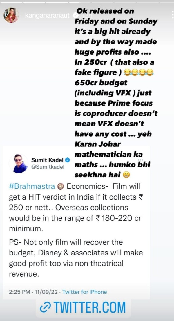 Kangana Ranaut's Instagram story