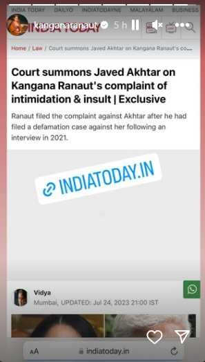 Kangana Ranaut's Instagram Story