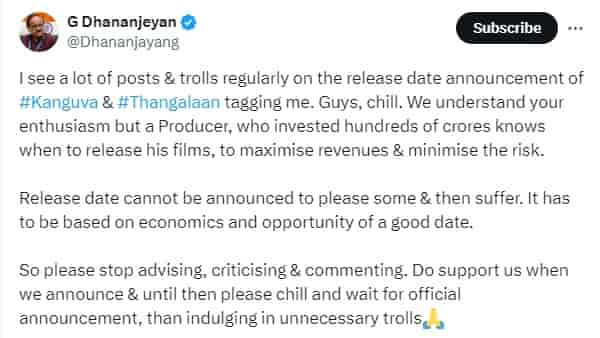 Kanguva, Thangalaan producer G Dhananjeyan reacts to trolls.