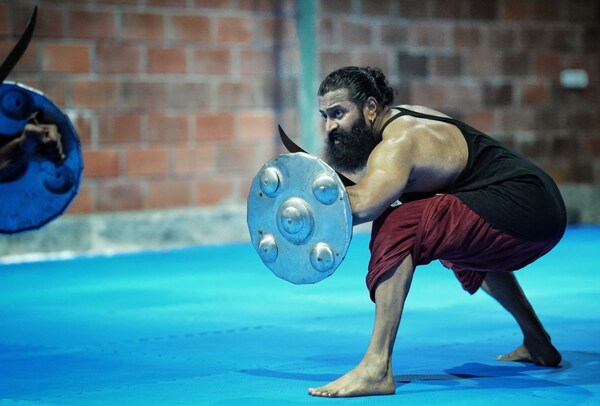 Actor-filmmaker Rishab Shetty during a kalaripayattu session