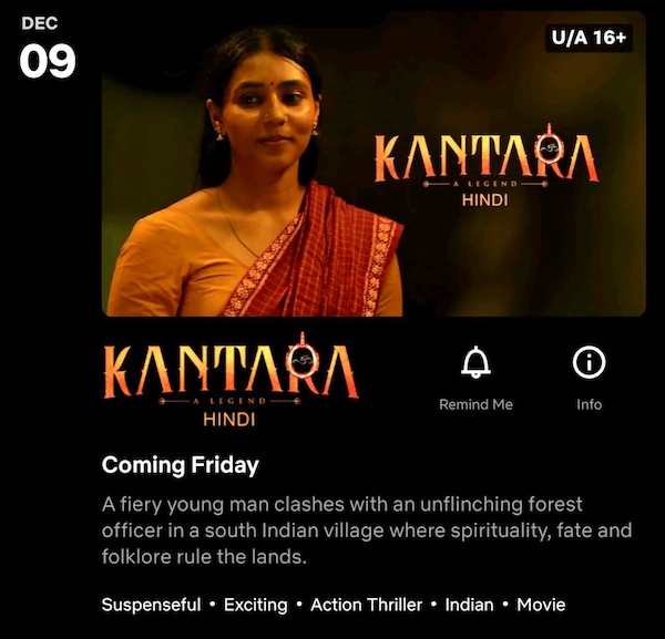 Kantara Hindi OTT release