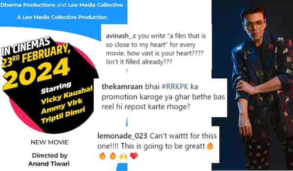 Fans react to Karan Johar’s untitled film starring Vicky Kaushal, Ammy Virk, and Triptii Dimri