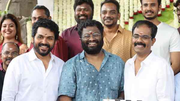 Karthi, PS Mithran, and others at Sardar 2 pooja ceremony.