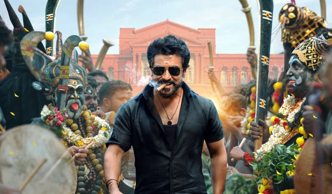 Karuppu first look poster: Suriya in all-black attire sets up anticipations for teaser drop of RJ Balaji film