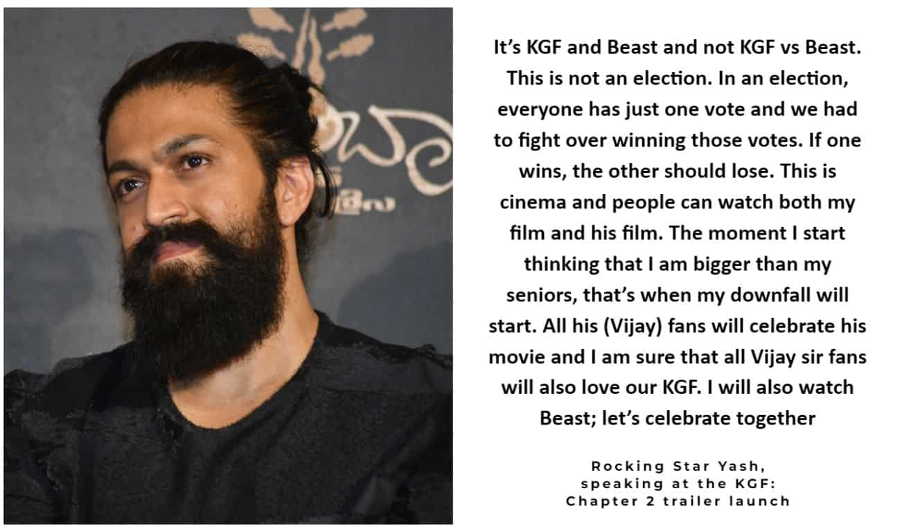 It's not an election, it's cinema - Yash about KGF 2 - Beast clash - News  