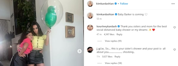 Kourtney's cryptic reply on Kim's post.
