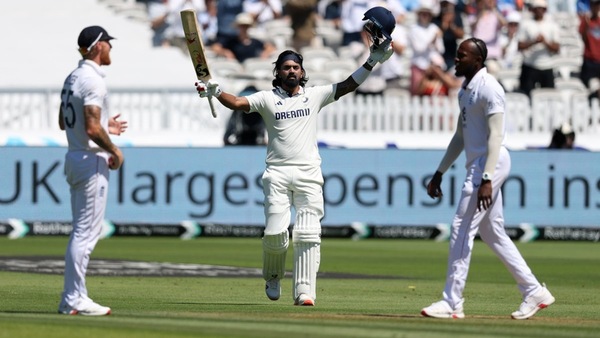 KL Rahul celebrates his 10th century in Test cricket. Photo via BCCI