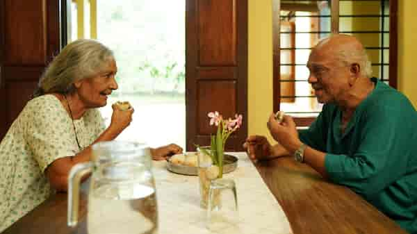 KPAC Leela and Vijayaraghavan in a still from Pookkaalam