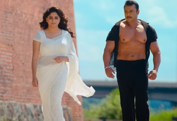 Rachita and Darshan in a still from the song, Bombe