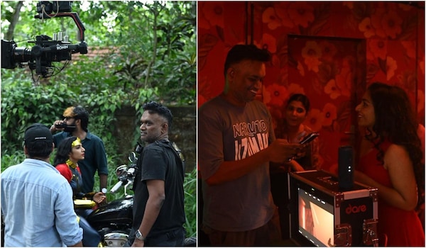 Krishand with Rajisha Vijayan on the sets of Masthishka Maranam