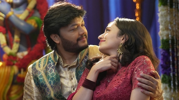 Ganesh and Malavika Nair in a still from Krishnam Pranaya Sakhi
