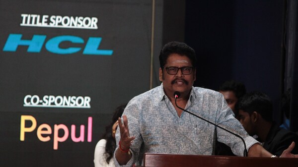 KS Ravikumar addressing college students in Chennai, recently