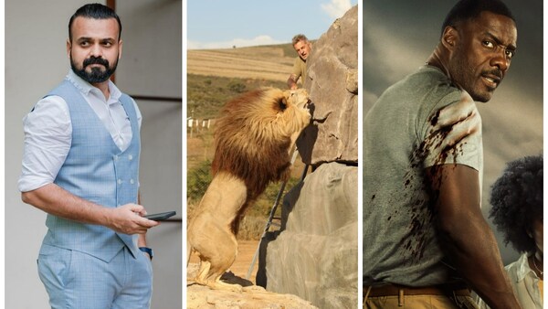 Kunchacko Boban, Luke Cornell with the lion and Idris Elba