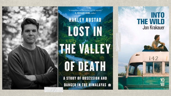 (L-R) Harley Rustad; covers of 'Lost In The Valley of Death' and Jon Krakauer's 'Into The Wild'