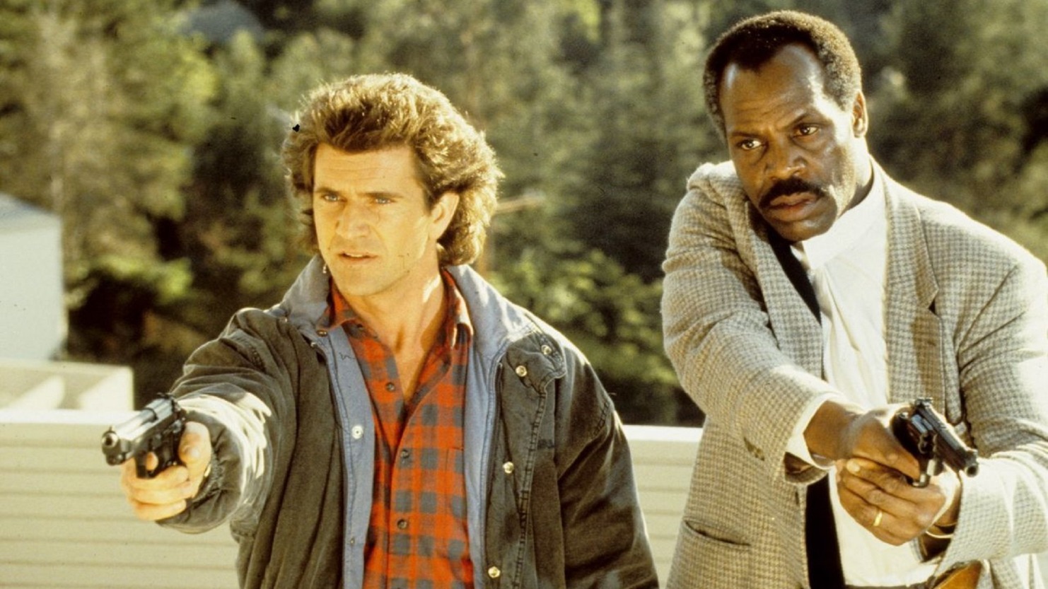 Mel Gibson as Martin Riggs and Danny Glover as Roger Murtaugh