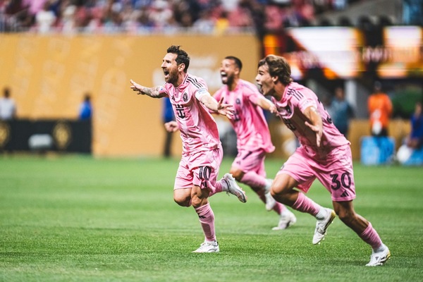Messi celebrating a goal for Inter Miami. Image | Inter Miami CF on X