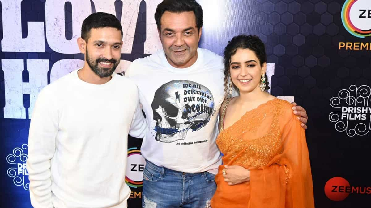 Vikrant, Bobby Deol and Sanya Malhotra pose for the camera