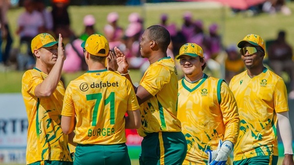 Lungi Ngidi celebrating the wicket of Devon Conway. Image | Zimbabwe Cricket