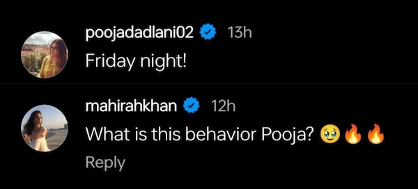 Mahira Khan's comment on Shah Rukh Khan's photos (Courtesy: Pooja Dadlani Gurnani/Instagram)