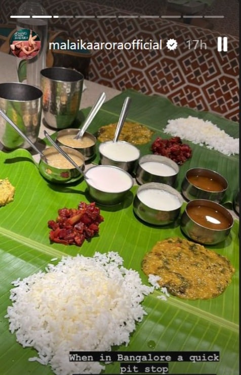 Malaika had posted about the Andhra meal she had before the event