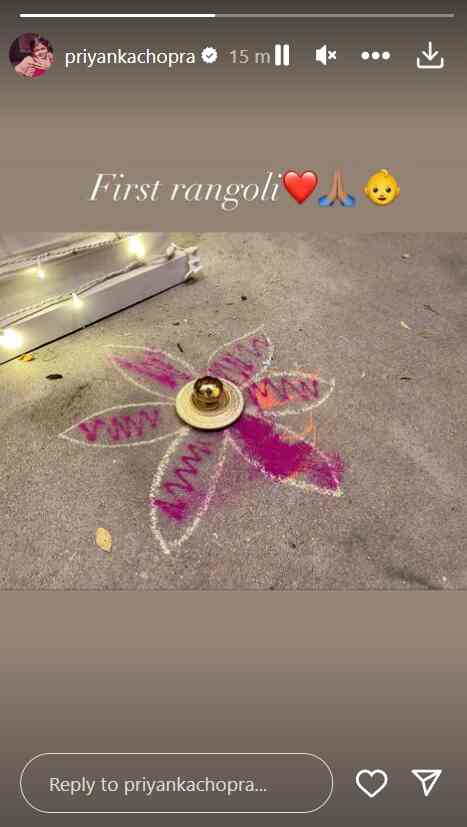 Malti Marie's first rangoli. (Image source: Instagram/ Priyanka Chopra)