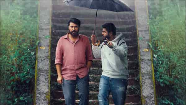 Mammootty and Gokul Suresh in a still from Dominic and the Ladies' Purse