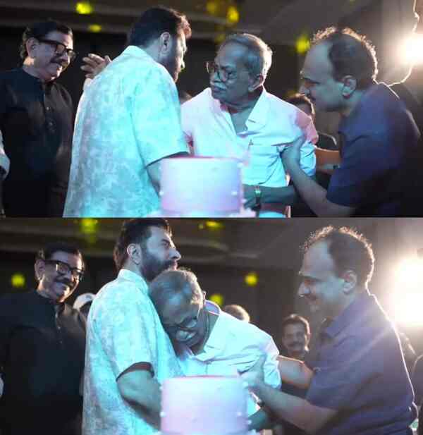 Mammootty and MT Vasudevan share an emotional moment at Manorathangal trailer launch.