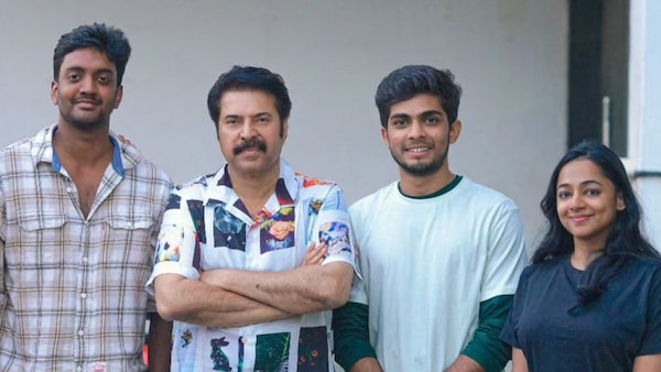 Mammootty with Naslen, Santhy Balachandran and Chandu