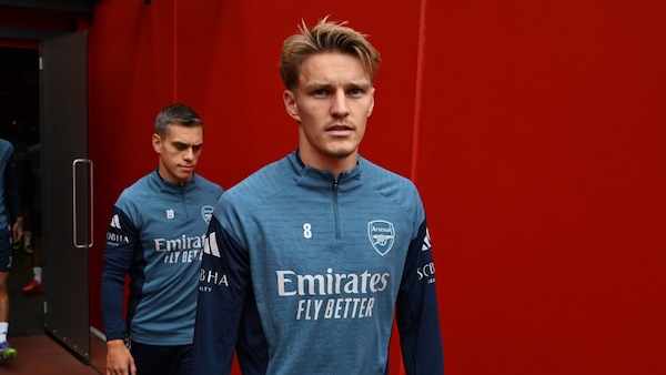 Odegaard will be playing his 200th game for Arsenal tomorrow. Image | arsenal/X