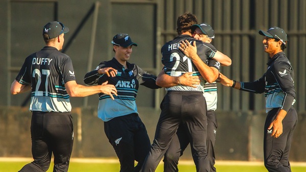 Matt Henry celebrating after his heroics in the final over. Image | Zimbabwe Cricket on X