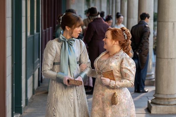 Nicola Coughlan and Claudia Jessie in a still from Bridgerton Season 4