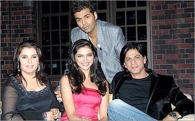 Deepika Padukone with Shah Rukh Khan and Farah Khan