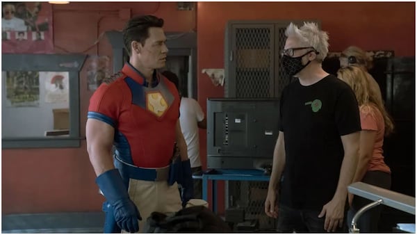 James Gunn With John Cena On Peacemaker Sets