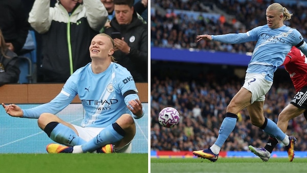 Erling Haaland in Man City vs Man Utd