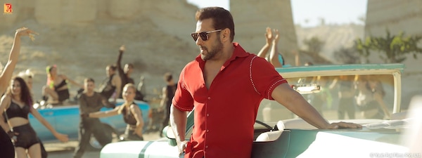 Salman Khan in a still from Tiger 3 song Leke Prabhu Ka Naam