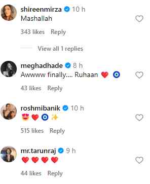 TV celebs react to Ruhaan's photo.