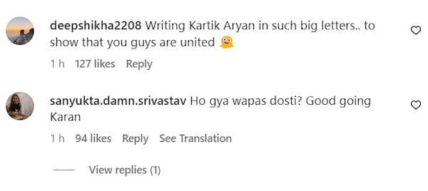 Netizens react to Kartik Aaryan and Karan Johar's fim announcement.