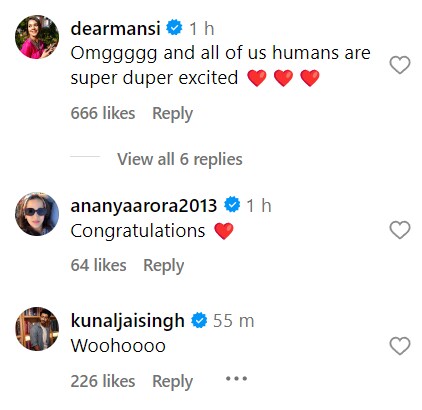 Celebrities congratulate Surbhi Chandna. (Courtesy: Instagram)