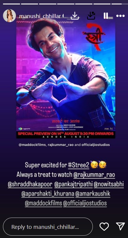 Manushi Chhillar's Instagram story.