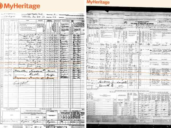 Julius Robert Oppenheimer listed in the 1940 U.S. Census as a university professor at Berkeley; (right) in the 1950 U.S. Census | Courtesy: MyHeritage