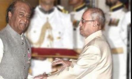 Which Padma award was Rajinikanth honoured with in 2016, for his contributions to Indian cinema?