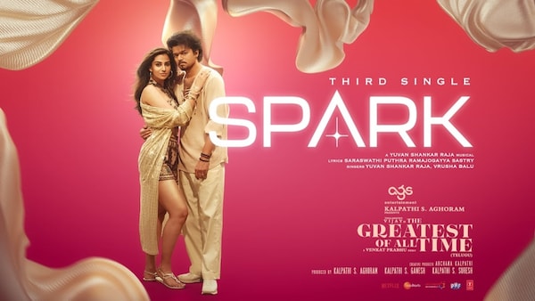 Meenakshi Chaudhary and Thalapathy Vijay in The GOAT poster.